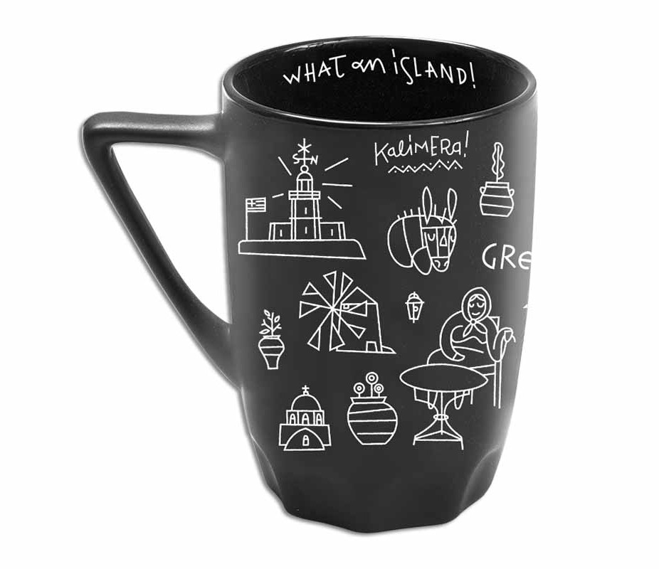 Μεγάλη μαύρη κούπα με ελληνικά καλοκαιρινά σχέδια - Image 2